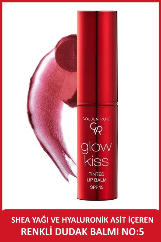 Блеск для губ Glow Kiss с оттенком No: 05 Вишневый сок - Цветной бальзам для губ - 8691190440824 - GOLDEN ROSE