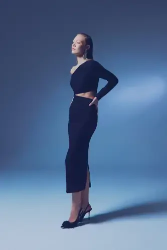 Блестящее Длинное Платье - ЧЕРНЫЙ - SATEEN (1)