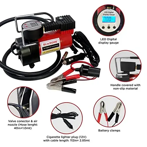 BLIKZONE Emergency Roadside Kit for Car –81-Piece Auto Safety Set with Digital Air Compressor, Jumper Cables, Flat Tire Repair Tools & Compact Storage Bag - 5