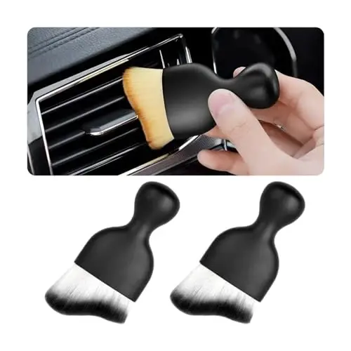 Blilo 2PCS Car Interior Detailing Brush with Dust Cover, Auto Soft Hair Cleaning Brushes, Scratch Free Curved Dirt Collectors, for Dashboard Air Conditioner Vents Leather Computer (White/Black/2PCS) - 1