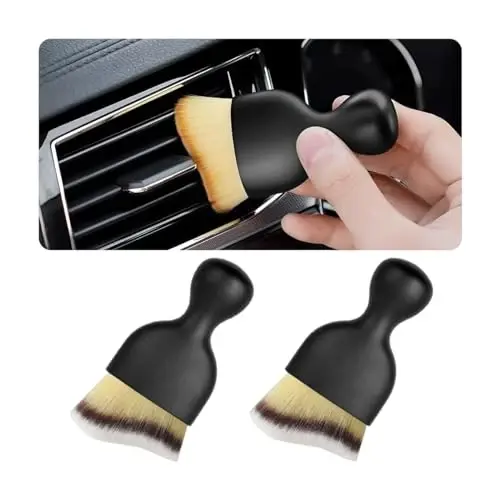 Blilo 2PCS Car Interior Detailing Brush with Dust Cover, Auto Soft Hair Cleaning Brushes, Scratch Free Curved Dirt Collectors, for Vehicle Dashboard Air Conditioner Vents Leather (3 Colors/2PCS) 