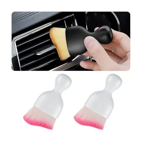 Blilo 2PCS Car Interior Detailing Brush with Dust Cover, Auto Soft Hair Cleaning Brushes, Scratch Free Curved Dirt Collectors, for Vehicle Dashboard Air Conditioner Vents Leather(White/Red) 