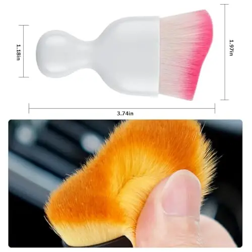 Blilo 2PCS Car Interior Detailing Brush with Dust Cover, Auto Soft Hair Cleaning Brushes, Scratch Free Curved Dirt Collectors, for Vehicle Dashboard Air Conditioner Vents Leather(White/Red) - 2