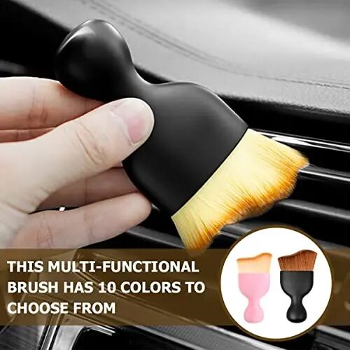 Blilo 2PCS Car Interior Detailing Brush with Dust Cover, Auto Soft Hair Cleaning Brushes, Scratch Free Curved Dirt Collectors, for Dashboard Air Conditioner Vents Leather Computer (Black/White/2PCS) - 5