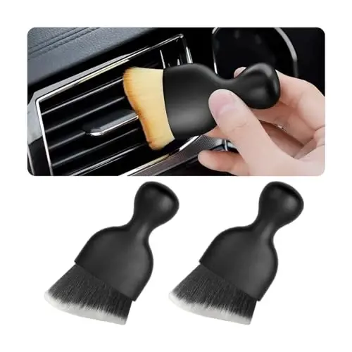 Blilo 2PCS Car Interior Detailing Brush with Dust Cover, Auto Soft Hair Cleaning Brushes, Scratch Free Curved Dirt Collectors, for Dashboard Air Conditioner Vents Leather Computer (Black/White/2PCS) - 1