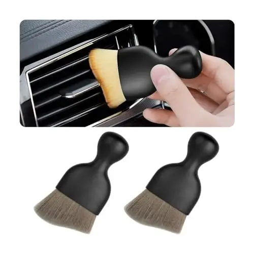 Blilo 2PCS Car Interior Detailing Brush with Dust Cover, Auto Soft Hair Cleaning Brushes, Scratch Free Curved Dirt Collectors, for Vehicle Dashboard Air Conditioner Vents Leather Computer (Grey/2PCS) 