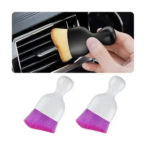 Blilo 2PCS Car Interior Detailing Brush with Dust Cover, Auto Soft Hair Cleaning Brushes, Scratch Free Curved Dirt Collectors, for Vehicle Dashboard Air Conditioner Vents Leather(White/Purple) - 1