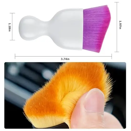 Blilo 2PCS Car Interior Detailing Brush with Dust Cover, Auto Soft Hair Cleaning Brushes, Scratch Free Curved Dirt Collectors, for Vehicle Dashboard Air Conditioner Vents Leather(White/Purple) - 2