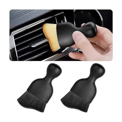Blilo 2PCS Car Interior Detailing Brush with Dust Cover, Auto Soft Hair Cleaning Brushes, Scratch Free Curved Dirt Collectors, for Vehicle Dashboard Air Conditioner Vents Leather Computer (Balck/2PCS) - 1