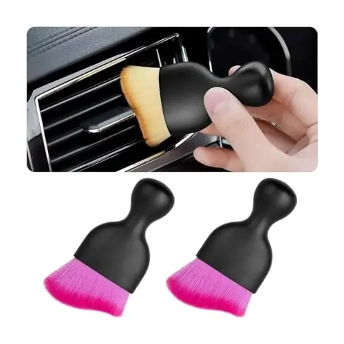 Blilo 2PCS Car Interior Detailing Brush with Dust Cover, Auto Soft Hair Cleaning Brushes, Scratch Free Curved Dirt Collectors, for Vehicle Dashboard Air Conditioner Vents Leather (Deep Purple/2PCS) - 1