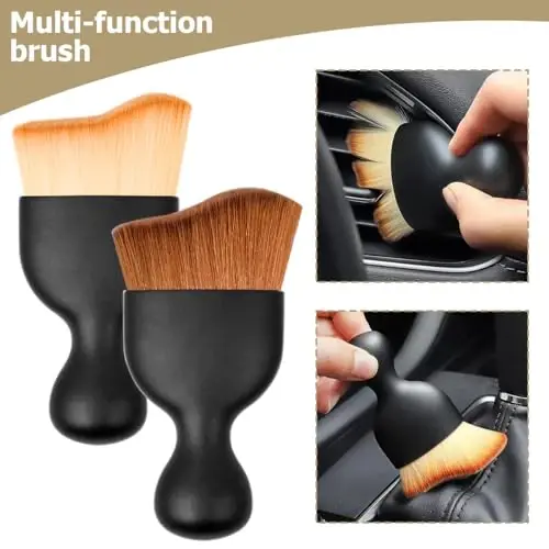 Blilo 2PCS Car Interior Detailing Brush with Dust Cover, Auto Soft Hair Cleaning Brushes, Scratch Free Curved Dirt Collectors, for Vehicle Dashboard Air Conditioner Vents Leather(Pink/Red) - 7