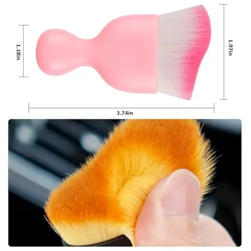 Blilo 2PCS Car Interior Detailing Brush with Dust Cover, Auto Soft Hair Cleaning Brushes, Scratch Free Curved Dirt Collectors, for Vehicle Dashboard Air Conditioner Vents Leather(Pink/Red) - BLILO (1)