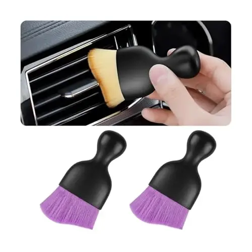 Blilo 2PCS Car Interior Detailing Brush with Dust Cover, Auto Soft Hair Cleaning Brushes, Scratch Free Curved Dirt Collectors, for Vehicle Dashboard Air Conditioner Vents Leather(Purple) 
