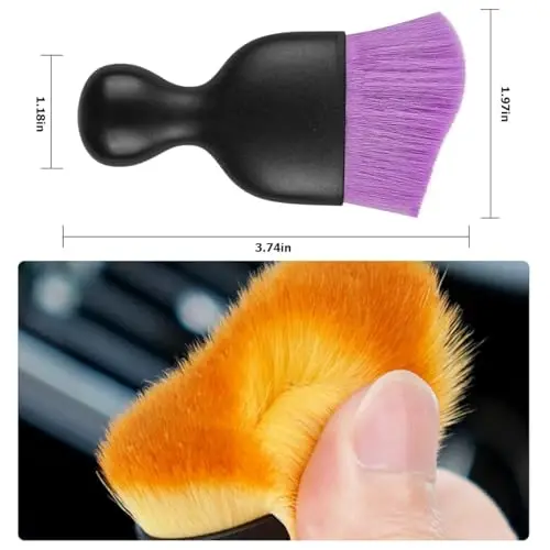 Blilo 2PCS Car Interior Detailing Brush with Dust Cover, Auto Soft Hair Cleaning Brushes, Scratch Free Curved Dirt Collectors, for Vehicle Dashboard Air Conditioner Vents Leather(Purple) - 2