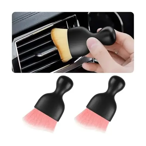 Blilo 2PCS Car Interior Detailing Brush with Dust Cover, Auto Soft Hair Cleaning Brushes, Scratch Free Curved Dirt Collectors, for Vehicle Dashboard Air Conditioner Vents Leather(Pink/White) - 1