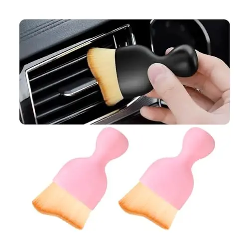Blilo 2PCS Car Interior Detailing Brush with Dust Cover, Auto Soft Hair Cleaning Brushes, Scratch Free Curved Dirt Collectors, for Vehicle Dashboard Air Conditioner Vents Leather Computer (Pink/2PCS) 