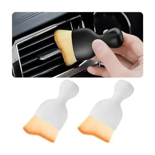 Blilo 2PCS Car Interior Detailing Brush with Dust Cover, Auto Soft Hair Cleaning Brushes, Scratch Free Curved Dirt Collectors, for Vehicle Dashboard Air Conditioner Vents Leather Computer (White/2PCS) - BLILO