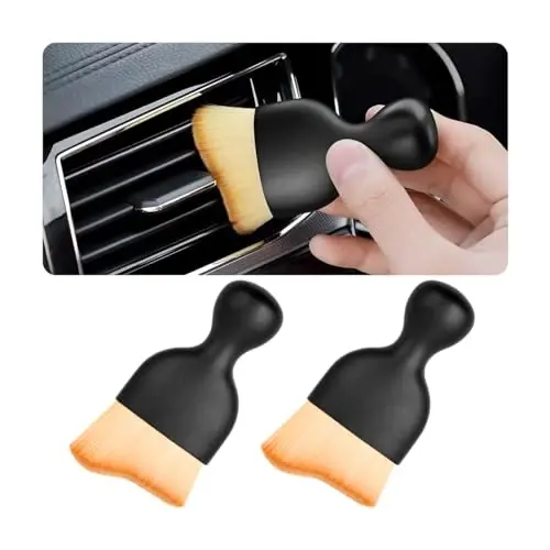 Blilo 2PCS Car Interior Detailing Brush with Dust Cover, Auto Soft Hair Cleaning Brushes, Scratch Free Curved Dirt Collectors, for Vehicle Dashboard Air Conditioner Vents Leather Computer (Brown/2PCS) - BLILO