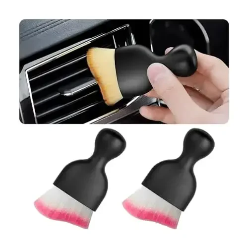 Blilo 2PCS Car Interior Detailing Brush with Dust Cover, Auto Soft Hair Cleaning Brushes, Scratch Free Curved Dirt Collectors, for Vehicle Dashboard Air Conditioner Vents Leather (White/Red/2PCS) - BLILO