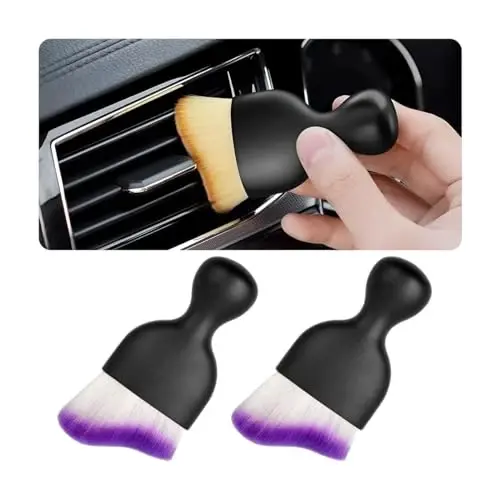 Blilo 2PCS Car Interior Detailing Brush with Dust Cover, Auto Soft Hair Cleaning Brushes, Scratch Free Curved Dirt Collectors, for Vehicle Dashboard Air Conditioner Vents Leather (Purple/2PCS) - BLILO