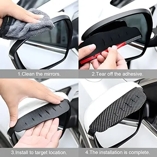 Blilo 2PCS Avtomobil yon oynalari uchun tutunli visor himoyasi - Avtomobillar, yuk mashinalari va SUVlar uchun suv o'tkazmaydigan uglerodli tolali avtomatik yomg'ir qoshlari - Universal mos (uglerod tolasi/qora) - 5
