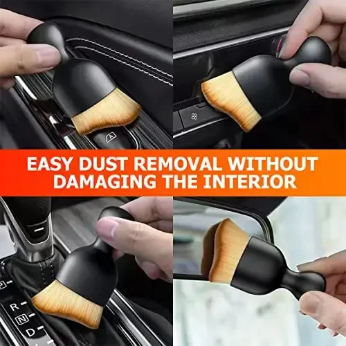 Blilo 2PCS Car Interior Detailing Brush with Dust Cover, Auto Soft Hair Cleaning Brushes, Scratch Free Curved Dirt Collectors, for Dashboard Air Conditioner Vents Leather Computer (White/Black/2PCS) - 6