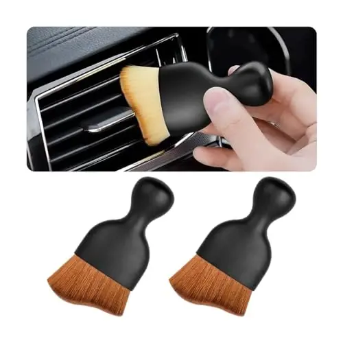 Blilo 2PCS Car Interior Detailing Brush with Dust Cover, Auto Soft Hair Cleaning Brushes, Scratch Free Curved Dirt Collectors, for Vehicle Dashboard Air Conditioner Vents Leather (Dark Brown/2PCS) - 1