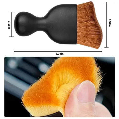 Blilo 2PCS Car Interior Detailing Brush with Dust Cover, Auto Soft Hair Cleaning Brushes, Scratch Free Curved Dirt Collectors, for Vehicle Dashboard Air Conditioner Vents Leather (Dark Brown/2PCS) - BLILO (1)