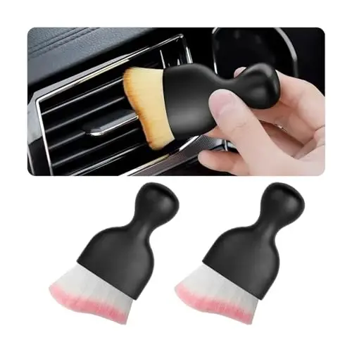 Blilo 2PCS Car Interior Detailing Brush with Dust Cover, Auto Soft Hair Cleaning Brushes, Scratch Free Curved Dirt Collectors, for Vehicle Dashboard Air Conditioner Vents Leather (White/Pink/2PCS) - 1