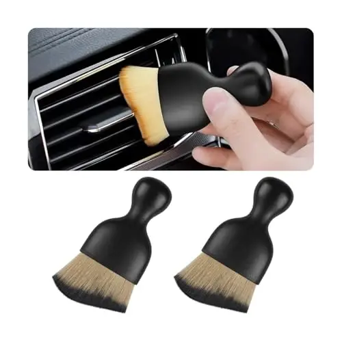 Blilo 2PCS Car Interior Detailing Brush with Dust Cover, Auto Soft Hair Cleaning Brushes, Scratch Free Curved Dirt Collectors, for Vehicle Dashboard Air Conditioner Vents Leather(Brown/Black) - 1
