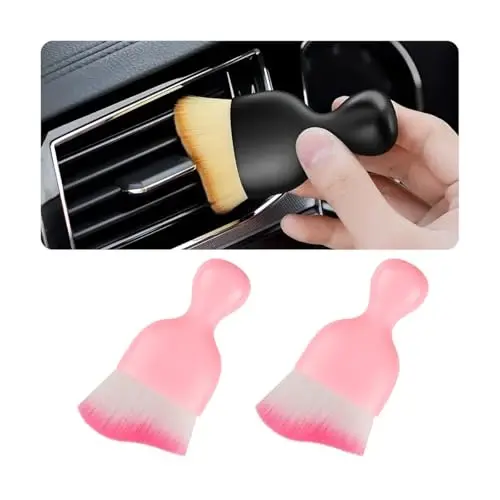 Blilo 2PCS Car Interior Detailing Brush with Dust Cover, Auto Soft Hair Cleaning Brushes, Scratch Free Curved Dirt Collectors, for Vehicle Dashboard Air Conditioner Vents Leather(Pink/Red) - 1