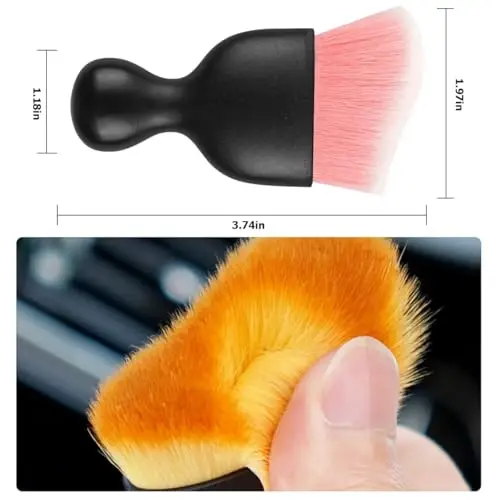 Blilo 2PCS Car Interior Detailing Brush with Dust Cover, Auto Soft Hair Cleaning Brushes, Scratch Free Curved Dirt Collectors, for Vehicle Dashboard Air Conditioner Vents Leather(Pink/White) - 2