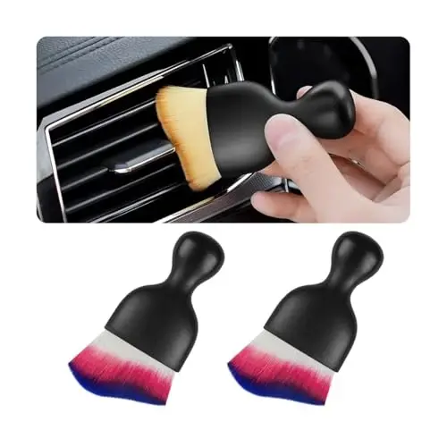 Blilo 2PCS Car Interior Detailing Brush with Dust Cover, Auto Soft Hair Cleaning Brushes, Scratch Free Curved Dirt Collectors, for Vehicle Dashboard Air Conditioner Vents Leather(Red/Blue) 