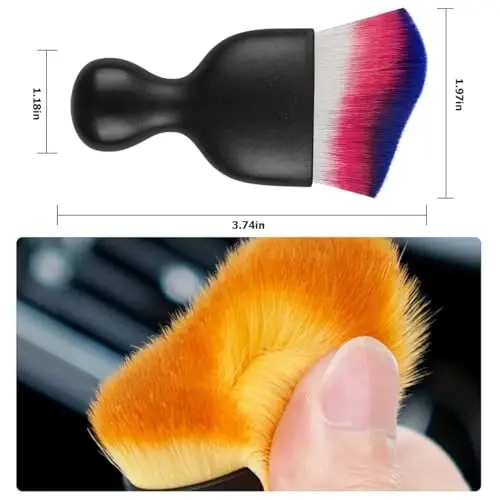 Blilo 2PCS Car Interior Detailing Brush with Dust Cover, Auto Soft Hair Cleaning Brushes, Scratch Free Curved Dirt Collectors, for Vehicle Dashboard Air Conditioner Vents Leather(Red/Blue) - BLILO (1)