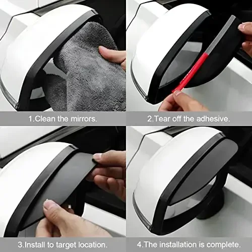 Blilo 2PCS Car Rear View Mirror Rain Visor Guard, Carbon Fiber Auto Mirror Rain Visor Smoke Guard, Universal for Cars, Truck and SUV (Smooth Black) - 5