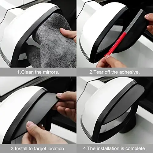 Blilo 2PCS Car Rear View Mirror Rain Visor Guard, Carbon Fiber Auto Mirror Rain Visor Smoke Guard, Universal for Cars, Truck and SUV (Smooth Black) - 5