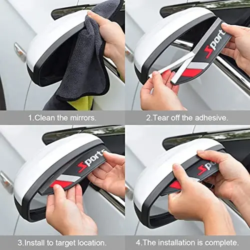 Blilo 2PCS Rear View Mirror Rain Eyebrows, Waterproof PVC Auto Side Mirror Rainproof Guard, Sports Visor Smoke Cover, Universal Exterior Accessories for Most Cars (Sport/Red) - 5