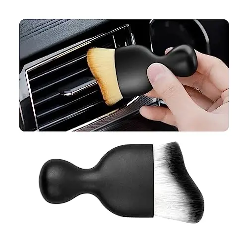 Blilo Car Interior Detailing Brush, Auto Soft Hair Cleaning Brushes, Scratch Free Curved Dirt Dust Collectors, Removal Tool for Vehicle Dashboard Air Conditioner Vents Leather (White/Black/1PCS) 