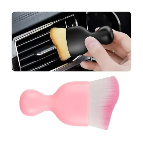 Blilo Car Interior Detailing Brush with Dust Cover, Auto Soft Hair Cleaning Brushes, Scratch Free Curved Dirt Collectors, for Vehicle Dashboard Air Conditioner Vents Leather(Pink) 