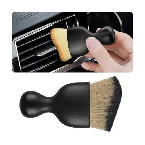 Blilo Car Interior Detailing Brush with Dust Cover, Auto Soft Hair Cleaning Brushes, Scratch Free Curved Dirt Collectors, for Vehicle Dashboard Air Conditioner Vents Leather(Brown/Black) - 1