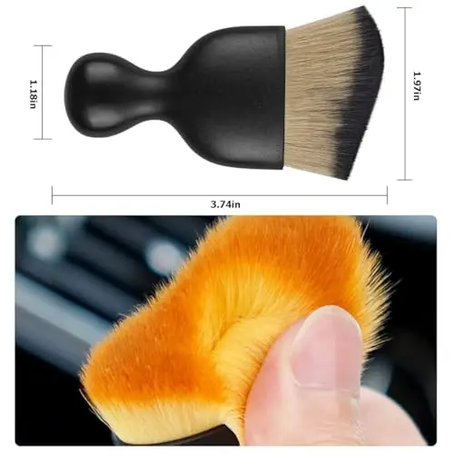 Blilo Car Interior Detailing Brush with Dust Cover, Auto Soft Hair Cleaning Brushes, Scratch Free Curved Dirt Collectors, for Vehicle Dashboard Air Conditioner Vents Leather(Brown/Black) - 2
