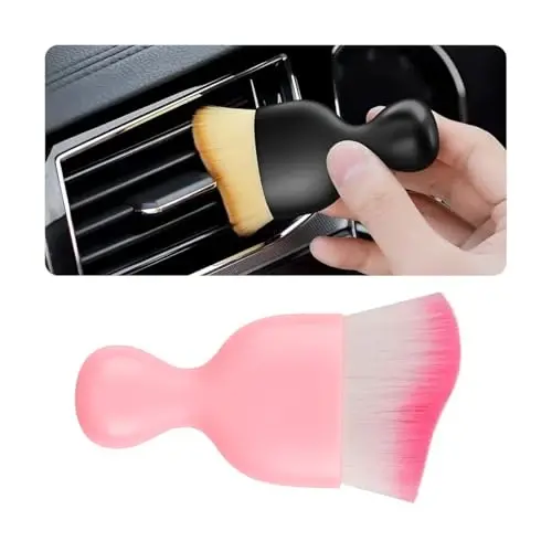Blilo Car Interior Detailing Brush with Dust Cover, Auto Soft Hair Cleaning Brushes, Scratch Free Curved Dirt Collectors, for Vehicle Dashboard Air Conditioner Vents Leather(Pink/Red) - 1