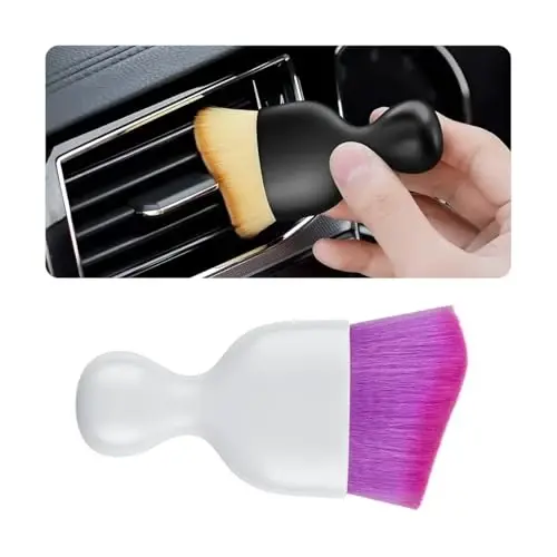 Blilo Car Interior Detailing Brush with Dust Cover, Auto Soft Hair Cleaning Brushes, Scratch Free Curved Dirt Collectors, for Vehicle Dashboard Air Conditioner Vents Leather(White/Purple) - BLILO