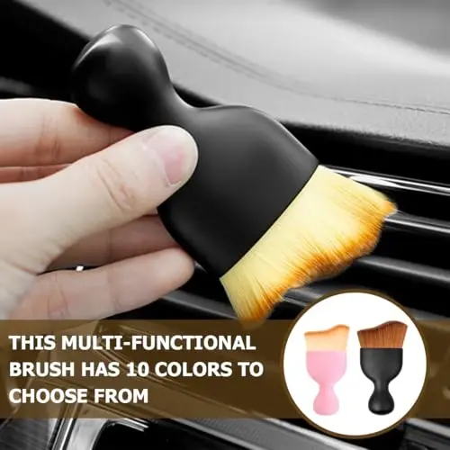 Blilo Car Interior Detailing Brush with Dust Cover, Auto Soft Hair Cleaning Brushes, Scratch Free Curved Dirt Collectors, for Vehicle Dashboard Air Conditioner Vents Leather(Red/Blue) - 5