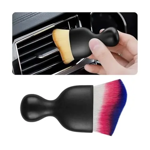 Blilo Car Interior Detailing Brush with Dust Cover, Auto Soft Hair Cleaning Brushes, Scratch Free Curved Dirt Collectors, for Vehicle Dashboard Air Conditioner Vents Leather(Red/Blue) 