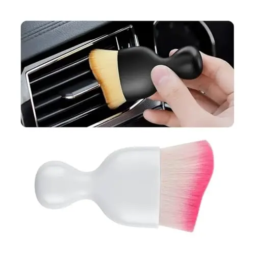 Blilo Car Interior Detailing Brush with Dust Cover, Auto Soft Hair Cleaning Brushes, Scratch Free Curved Dirt Collectors, for Vehicle Dashboard Air Conditioner Vents Leather(White/Red) 