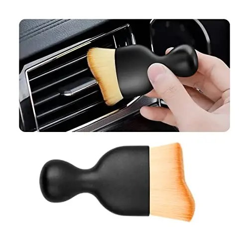 Blilo Car Interior Detailing Brush, Auto Soft Hair Cleaning Brushes, Curved Dirt Dust Collectors, Removal Tool for Dashboard Air Conditioner Vents Leather, Scratch Free (Brown/1PCS) 