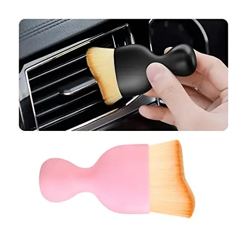 Blilo Car Interior Detailing Brush, Auto Soft Hair Cleaning Brushes, Curved Dirt Dust Collectors, Removal Tool for Dashboard Air Conditioner Vents Leather, Scratch Free (Pink/1PCS) 