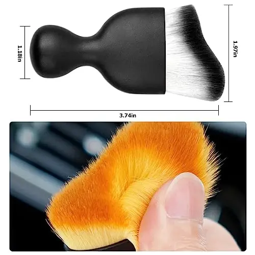 Blilo Car Interior Detailing Brush, Avto Yumshoq Tukli Tozalash Cho'tkalari, Chizilmaydigan Egri Kir Yig'uvchilar, Transport Vositalari Paneli Konditsioner Teshiklari Teri uchun Olib Tashlash Vositasi (Oq/Qora/1 dona) - 2