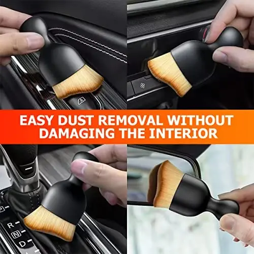 Blilo Car Interior Detailing Brush, Avto Yumshoq Tukli Tozalash Cho'tkalari, Chizilmaydigan Egri Kir Yig'uvchilar, Transport Vositalari Paneli Konditsioner Teshiklari Teri uchun Olib Tashlash Vositasi (Oq/Qora/1 dona) - 3